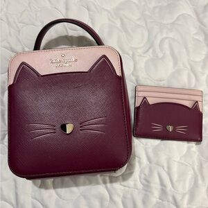 Kate Spade Burgundy Cat Crossbody Bag and Cardholder